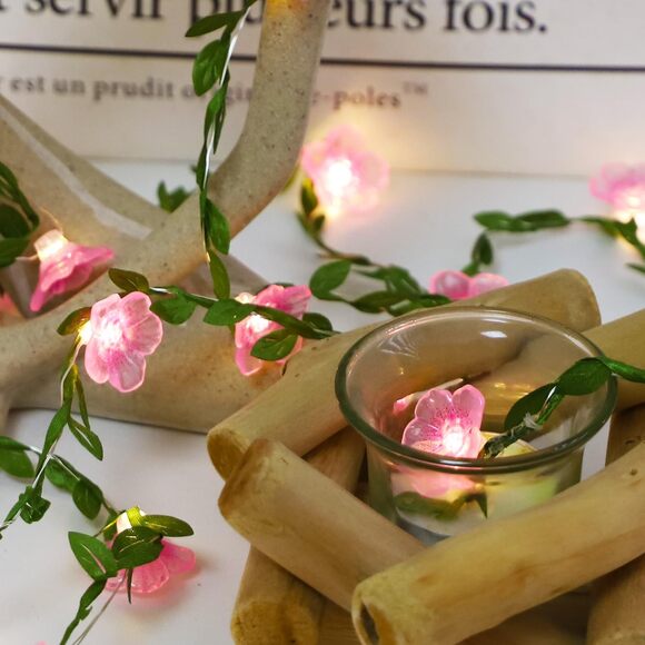 Cherry Blossom String Lights 30 LED Pink Flower Garland Fairy Lights Battery - Picture 6 of 9